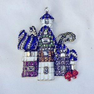 ✨ Whimsical Sparkling Crystal Storybook Cottage Castle Brooch ✨